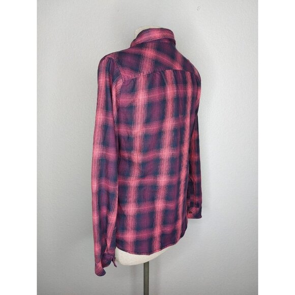 Eddie Bauer Womens Shirt Small Pink Black Soft Checkered Plaid Button Up Collar - Picture 4 of 11